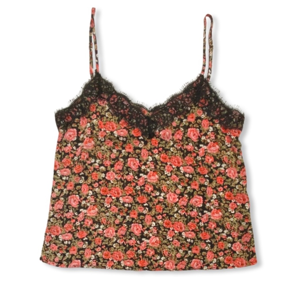 Floral Print camisole top, Nordstrom BP black lace v-neck, adjustable straps NEW